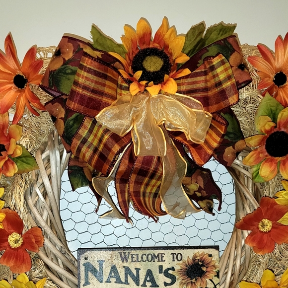 Sunflower Wreath Nana's Place Jute Deco Mesh Farmhouse Cottage - Picture 3 of 7